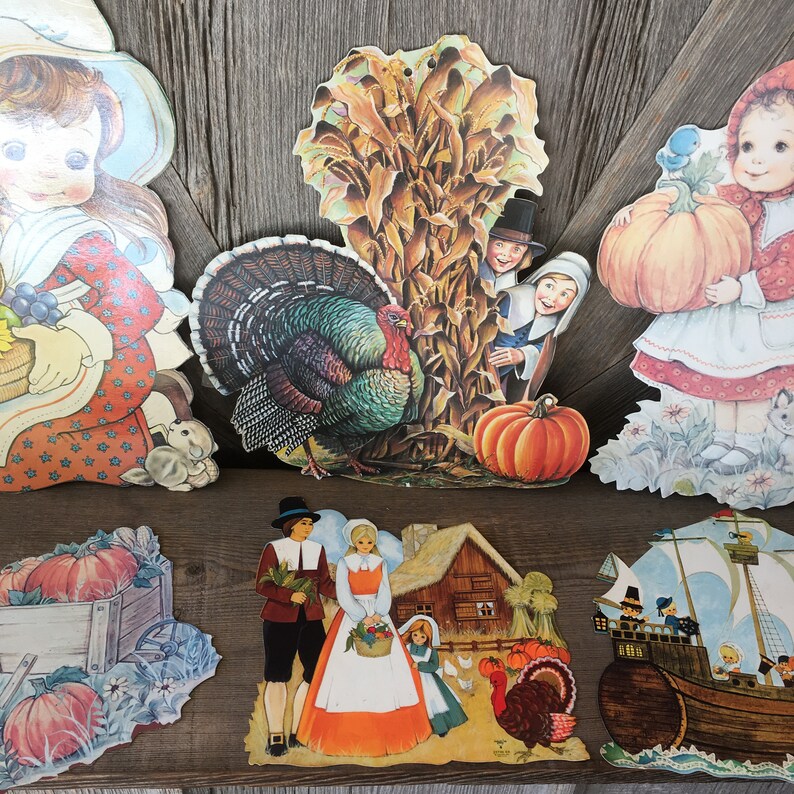 Vintage Pilgrim Indian Thanksgiving Paper Cardboard Die Cut Etsy