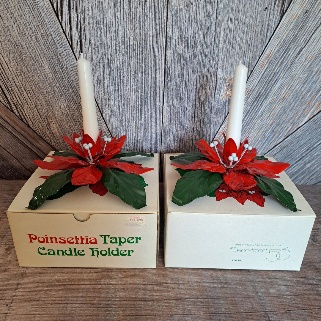 Pair of Vintage Poinsettia Candle Holders 2 Dept56 71757 Etsy