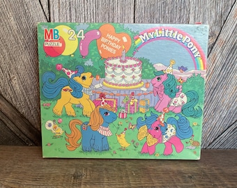 Vintage My Little Pony Puzzle 24 Piece Milton Bradley Happy Birthday Ponies Complete Puzzle ages 3-7 Kids Birthday Gift Puzzle