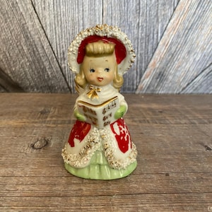 Vintage Lefton Angel Bell Christmas Pixie Fairy Ceramic Christmas Figurine Japan Ceramic Kitschy Holiday Decoration Ornament Figurine Geo Z