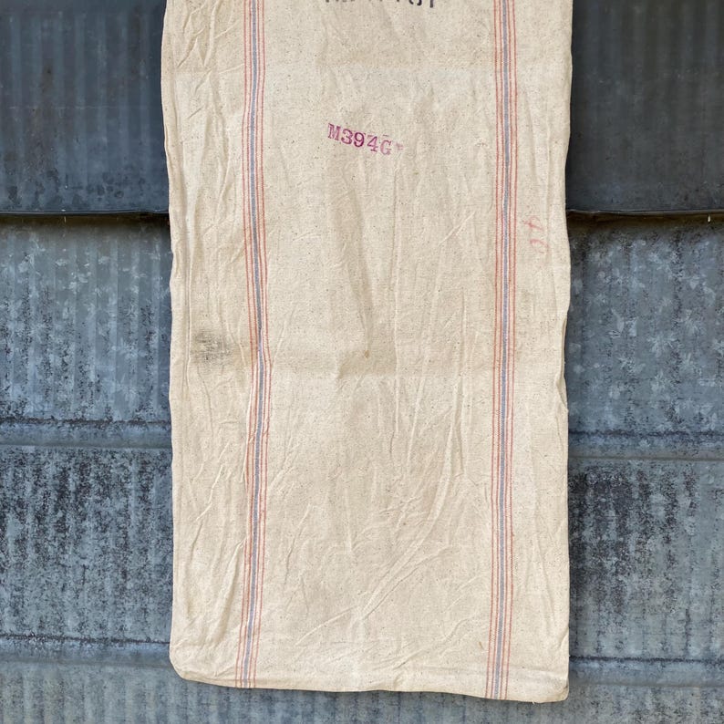 Vintage Bemis 46 Heavy Cotton Muslin Sack With Blue Red Pinstripe 40s