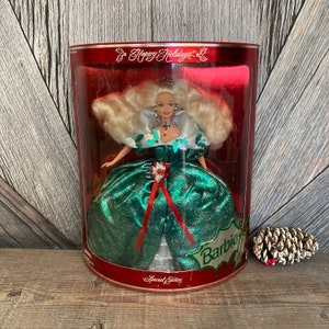 Vintage 1995 Happy Holidays Barbie {Blonde hair Mattel 14123 Special Edition Christmas} Collectible Mattel Barbie in Original Box Complete