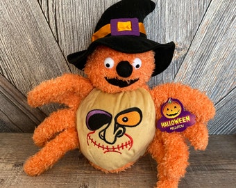 Vintage Halloween Plush Toy Kellytoy 2003 Spider with Witch Hat Plush Toy Kuddle Me Toys Halloween Decoration Stuffed Animal Ellathesella