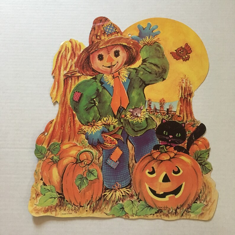 Vintage Halloween Scarecrow Decoration Happy Scare Crow Etsy