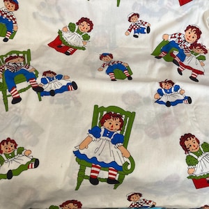 Vintage Raggedy Ann Fabric, Cotton Raggedy Ann and Andy Tossed Dolls and Toys, 66 x 44 inches Quilting Fabric, Sewing Project, Ellathesella