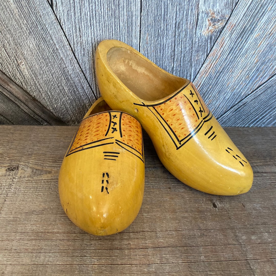 Vintage Wooden Shoes {dutch Wooden Clogs Painted Wood} Tulip Time