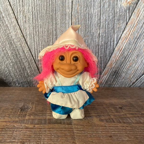 Vintage Holland Troll Doll {Dutch Girl Troll with Pink Hair Clogs} Russ Berrie {5 inch Troll} Vintage Troll Doll International Around World