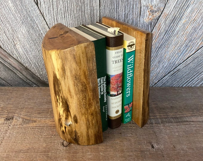 Handmade Wood Bookends Live Edge Solid Wood Log Bookends Tree Etsy