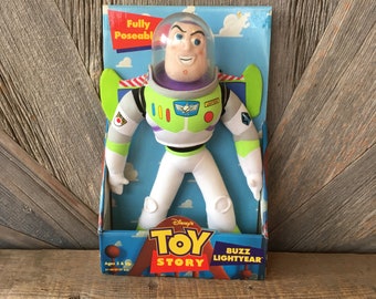 Toy Story Buzz Lightyear Fully Poseable Action Figure Vintage Disney Hasbro Boys Room Disney Kid Toy astronaut Plush Stuffed NOS 90s Vintage