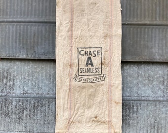 vintage Chase A Seamless Sack rouge bleu à fines rayures Bon sac pour projet. Sac à main Chase Bag Company en coton et lin épais. Logo Chase