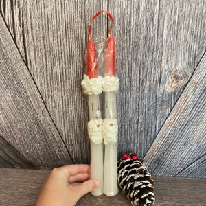 2 Vintage Christmas Candles Candle Stick Christmas Holiday Wax Candles Santa Holiday Candles Vintage Wax Decorations Ornaments lot
