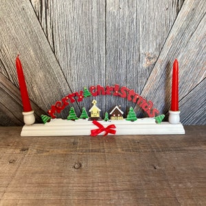 Vintage Merry Christmas Taper Holder, Candle Holder Christmas Table Centerpiece, Christmas Around the World, New Old Stock, Merry Christmas