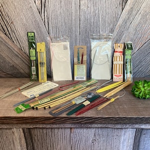 Knitting Needles LOT Many Sets {Vintage Boye Aluminum Double Sided Point Round Needles Plastic Circular Large} Knit a Hat Knit Needles