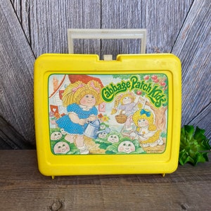 Cabbage Patch Kids Lunch Box Thermos Brand {Vintage 80's Yellow Plastic Lunch Box} Kid Complete School Set Cabbage Patch Kid 1985