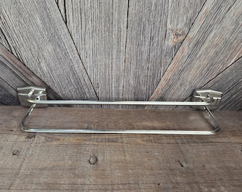 Vintage Fairfield Chrome Plated Steel Double Towel Bar, Dual Tier, 18" 1950s-60's Heavy Duty Rack Towel Hanger, Metal Bar Bathroom Fixture