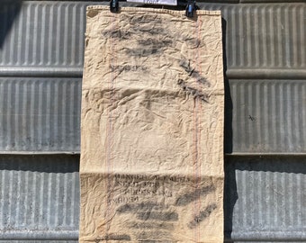 Vintage unprinted Heavy Cotton Muslin Sack with red and blue pinstripes 40s cloth Seamless bag Ranger alfalfa sack seed sack project craft