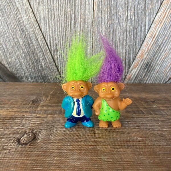 Vintage Troll Dolls {2 Mini SOMA China Treasure Trolls {1.5 inch Troll} Vintage Troll Doll Jewel Belly Wishstone DIY Craft Troll Lot Jelly