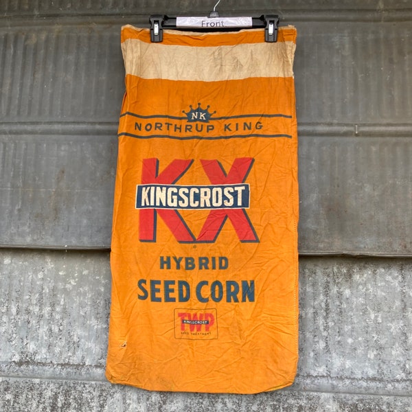 Vintage Northrup King Kingscrost Seed Corn Sack Cotton Muslin Sack 1960s project sack great NK advertising sack with planter plate info