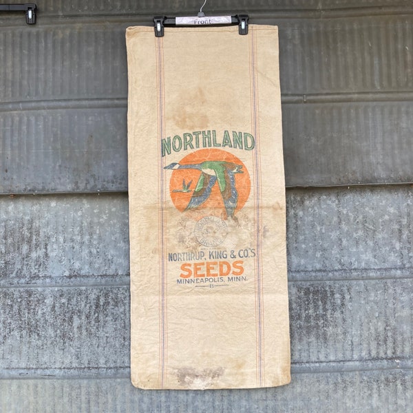 Vintage NK Northland Seed Sack Cotton Muslin Sack Printed one side Northrup King Seed Co. Minneapolis MN advertising.