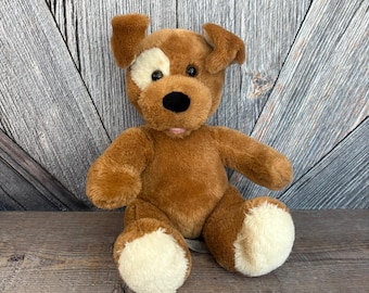 Vintage Build A Bear Dog Plush Toy {Brown Sugar White Eye Patch 15 inch} Soft Pets Stuffed Animal Baby Shower Nursery Decor Tags Dog love