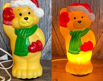 Vintage Bear Santa Blow Mold 9 INCHES Christmas Light Plastic BlowMold Holiday Decoration Party Decor Retro Glowing Bulb Lamp New Cord