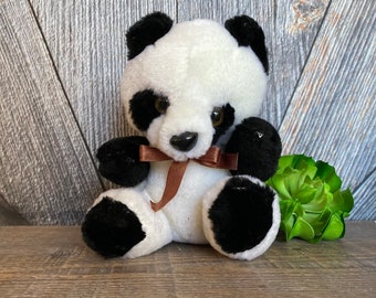 Vintage Panda Bear Plush, Zoo Panda, Black and White Bear, Stuffed