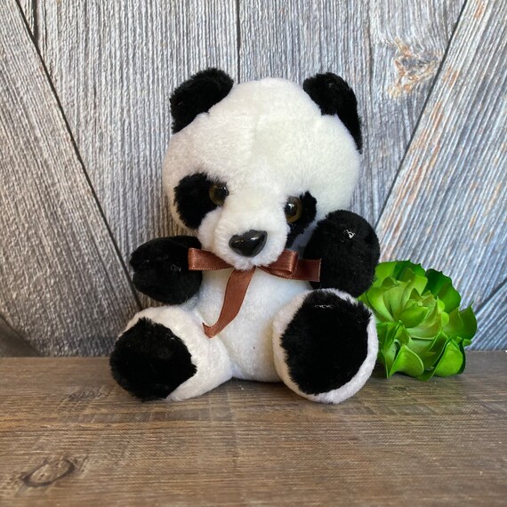 Vintage Panda Bear Plush, Small Teddy Bear Panda, Black and White