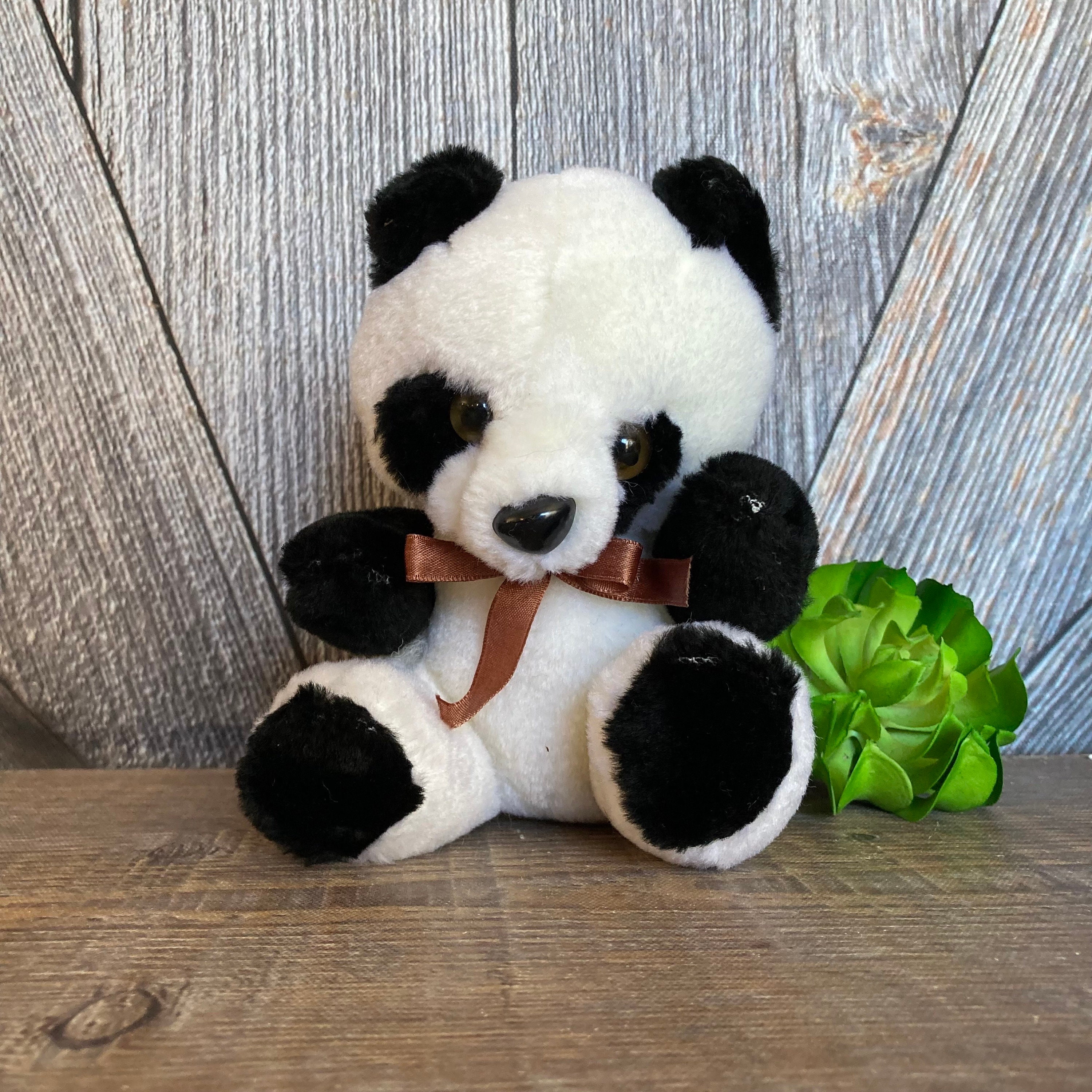 Vintage Panda Bear Plush, Small Teddy Bear Panda, Black and White
