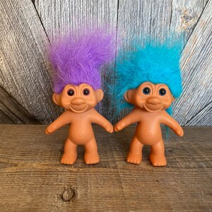 Vintage Troll Dolls {2 TNT Trolls Blue purple Hair Ace Novelty {5 inch Troll} Vintage Troll Doll Naked Trolls for Crafting DIY Planter Troll