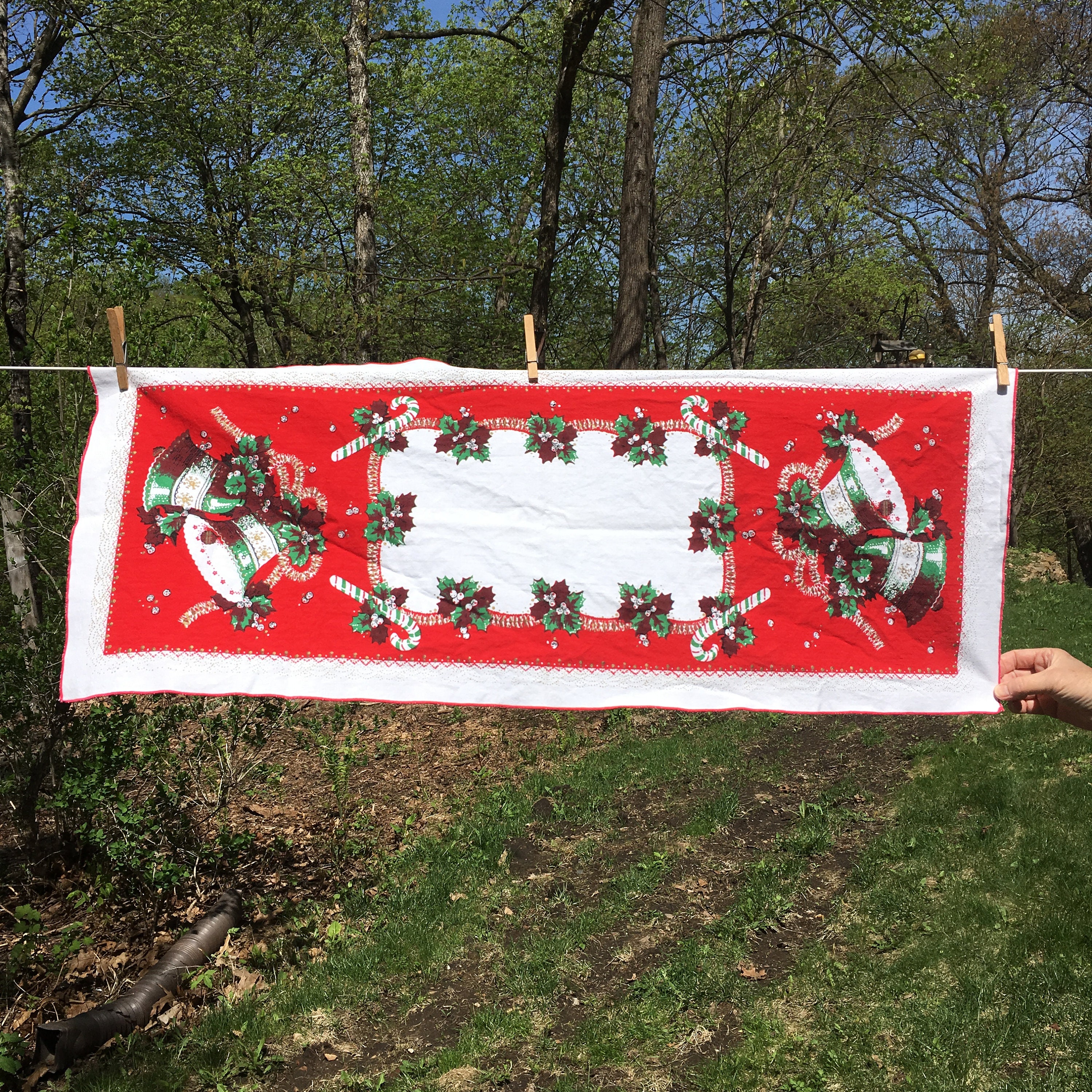 Vintage Bell Candy cane Christmas Table Runner Rectangle Etsy