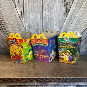 3 Vintage McDonalds Happy Meal Boxes, Cardboard Cartons, Disney Little Mermaid, Mulan, Ronald Haunted Halloween, 90s Movie Prop Ellathesella
