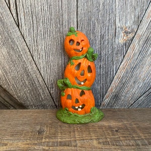 Vintage Halloween Figurine {Ceramic Pumpkin Halloween Decoration} Totem Decor Retro Trick or Treat Party Decoration