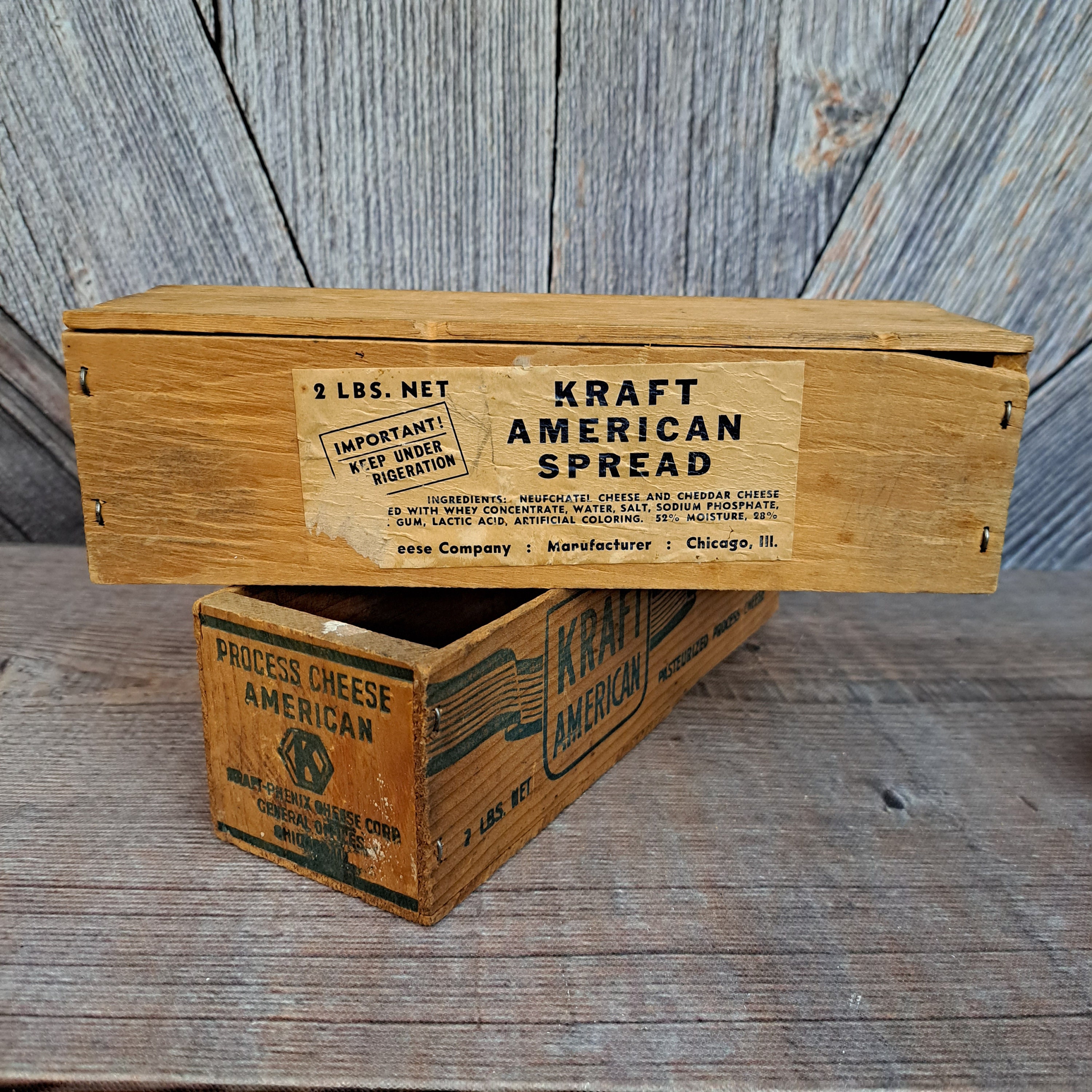 Vintage Wood Cheese Box Kraft American Cheese 2 Lb Box Set of 2 in