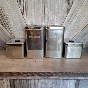Vintage Canister Set {Set of 4 Vintage Kitchen Storage} Lincoln Beautyware, Chrome Tea Coffee Flour Sugar, Metal, Mid Century Modern Silver
