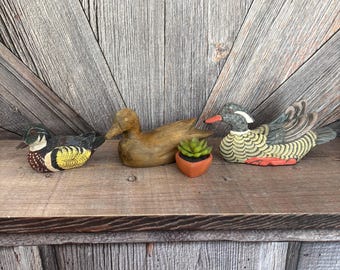 Vintage Wooden Duck Painted Realistic Cabin Decor, Pick 1 Wood Carved 1990's Duck Lake House Decoration Gift for Dad Decoy