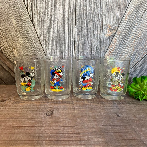 4 Vintage Mickey Mouse Glass Cup disney Glass Mickey Mouse 