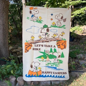 Vintage Snoopy Blanket, Let's Take a Hike Blanket Peanuts Camping