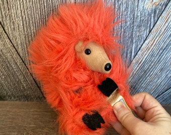 Vintage Fuzzball Plush, Dakin 1983 Orange Hedgehog Rolly Polly Fuzzy Porcupine Puppet, Plush Hedgehog Toy, 80's toy, Ellathesella