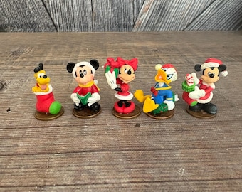 5 Vintage Mickey Mouse Christmas Ornament Figurines, Miniature Tiny 1 inch Mickey Mouse, Minnie Mouse, Goofy, Donald Duck Ellathesella