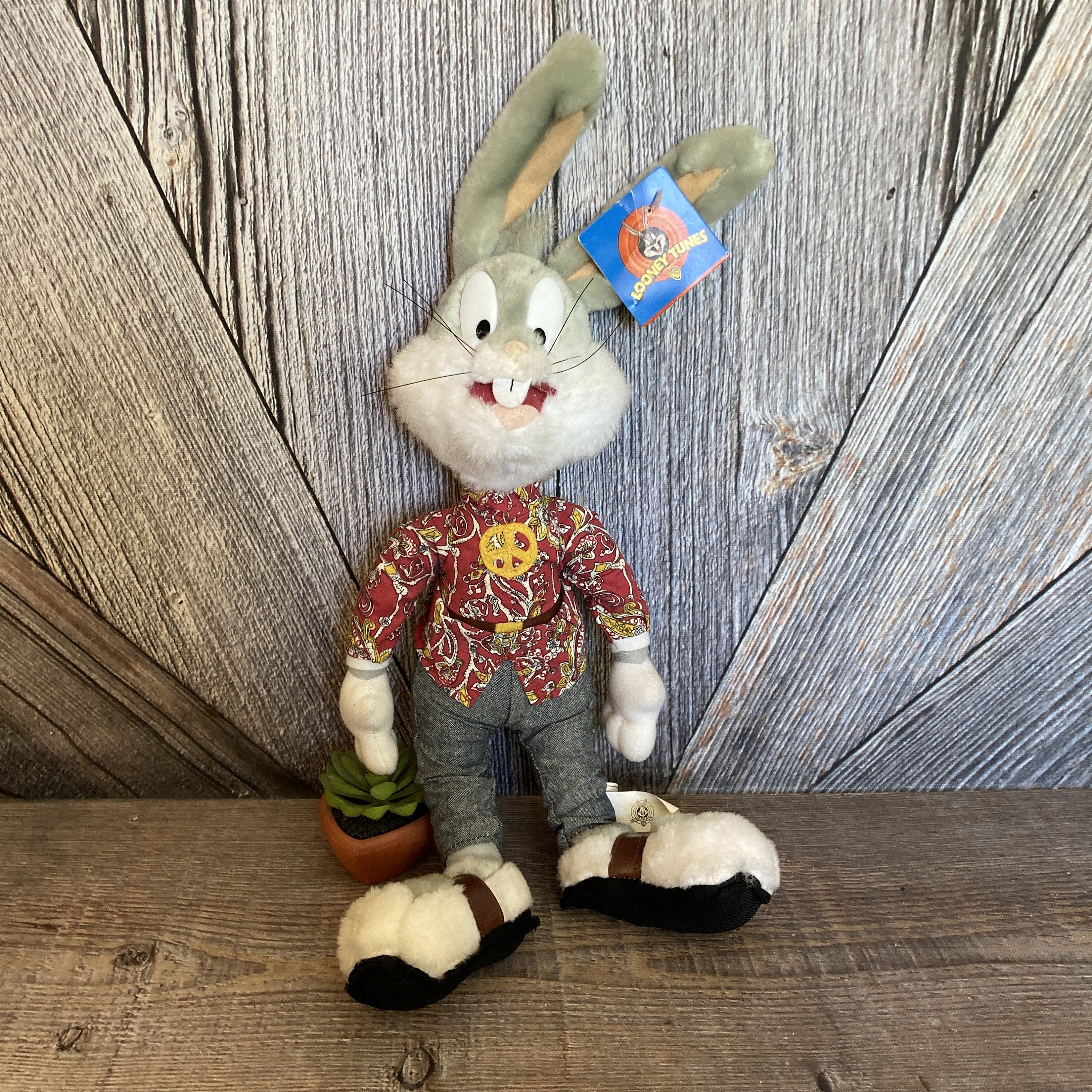 Vintage Hippy Bugs Bunny Stuffed {15 Inch Plush Toy} Loony Toons