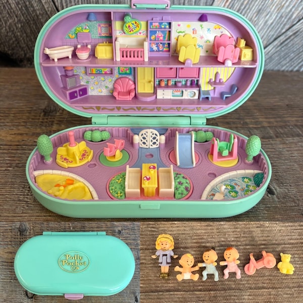Vintage Polly Pocket Set {Babysitting Stamper Compact Polly Pocket Bluebird 1992 Baby Stampin Playground Stamps Nursery Oval COMPLETE