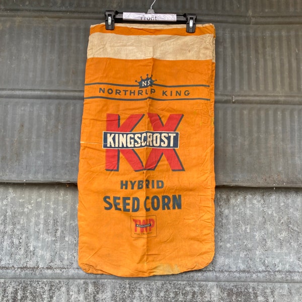 Vintage Northrup King Kingscrost Seed Corn Sack Cotton Muslin Sack 1960s project sack great NK advertising sack with planter plate info