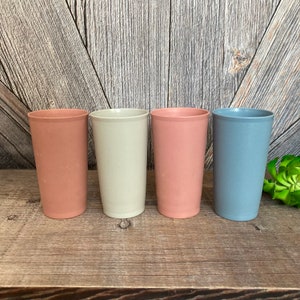 4 Vintage Tupperware Tumblers Cups Glasses Plastic Tupper Ware Storage Container 873 Large Stackable 70s Lid Wedding Gift Kitchen