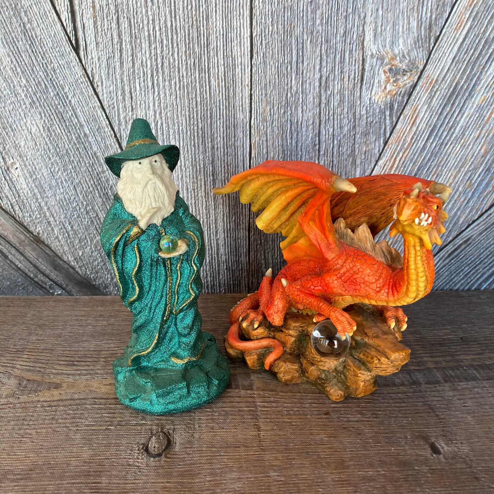 Vintage Wizard and Dragon Figurine Magic Merlin and Orange Etsy España
