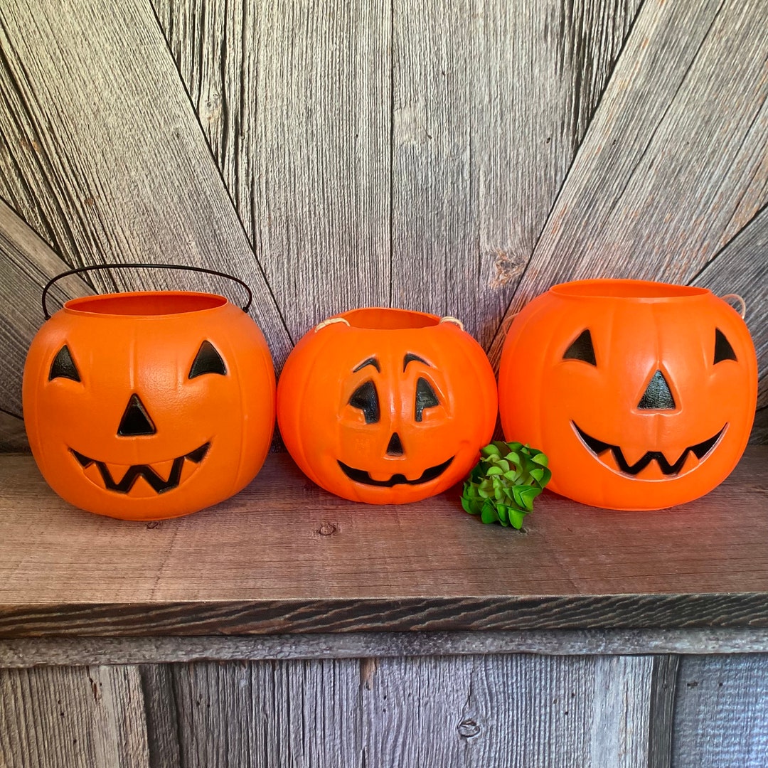 Vintage Pumpkin Halloween Bucket {blow Mold Pumpkin Trick or Treat ...