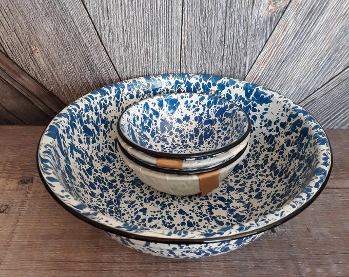 Vintage Enamel Spatter Splatter Enamel 12 Inch & 4 Matching 6 Inch