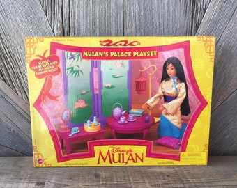 Mulan Palace Playset Vintage Disney Mattel Plastic Toy NOS 90s Chinese Disney Princess Mulan Toy Tea Set Matchmaker Barbie Accessories