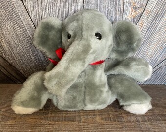 Vintage Stuffed Elephant {Stuffed Toys Elephant 9 inch Plush Toy} Stuffed Animal Baby Shower Nursery Decor Play Gift Gray
