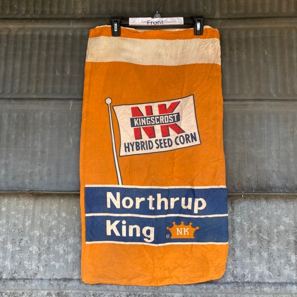 Vintage Northrup King Kingscrost Seed Corn Sack Cotton Muslin Sack 1960s project sack great NK advertising sack with planter plate info