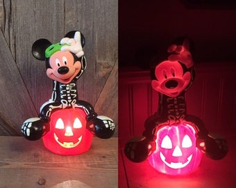 Vintage Halloween Mickey Mouse Pumpkin Blowmold Light {Blow Mold Disney Pumpkin Skeleton Plastic Glowing Pumpkin Light Bulb Lamp Night Light